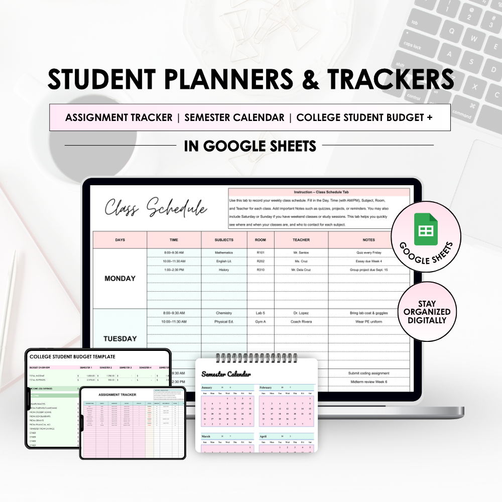Student Planner Spreadsheets | Google Sheets Bundle – BeverlyTemplates