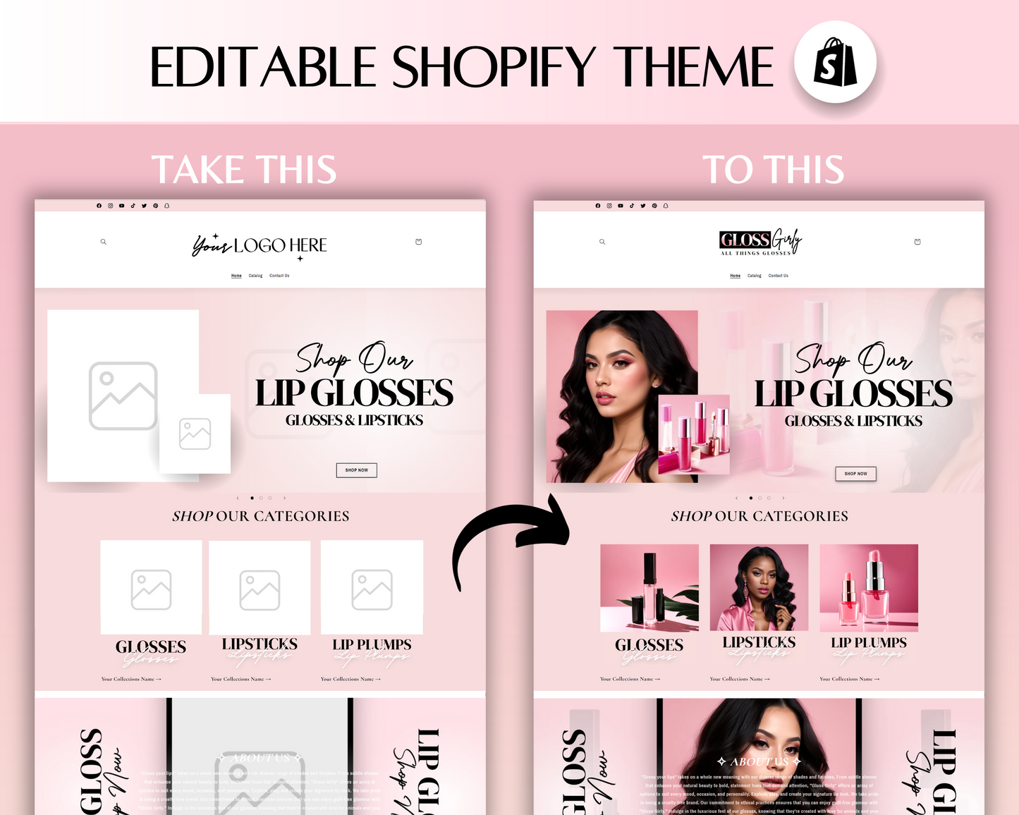 Lip Gloss Business Website Template | Shopify Theme Template