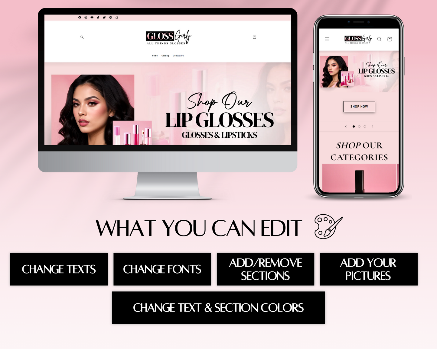 Lip Gloss Business Website Template | Shopify Theme Template