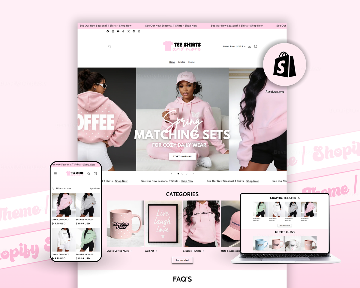 Shopify Website Template | ClaraBelle Pink