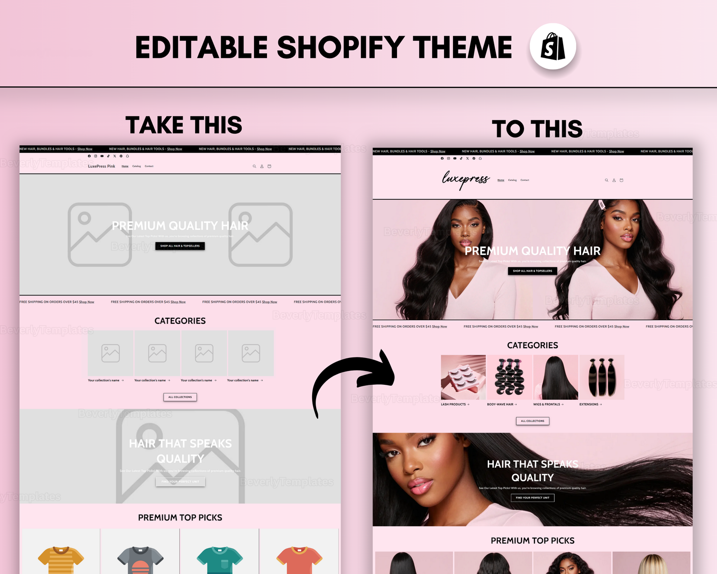 Shopify Website Template | LuxePress Pink