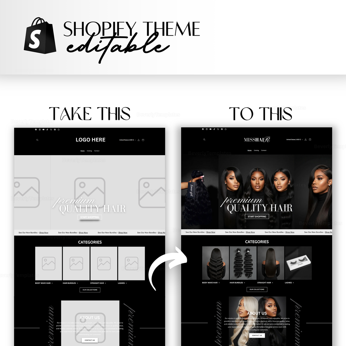 Shopify Website Template | MissHair Onyx