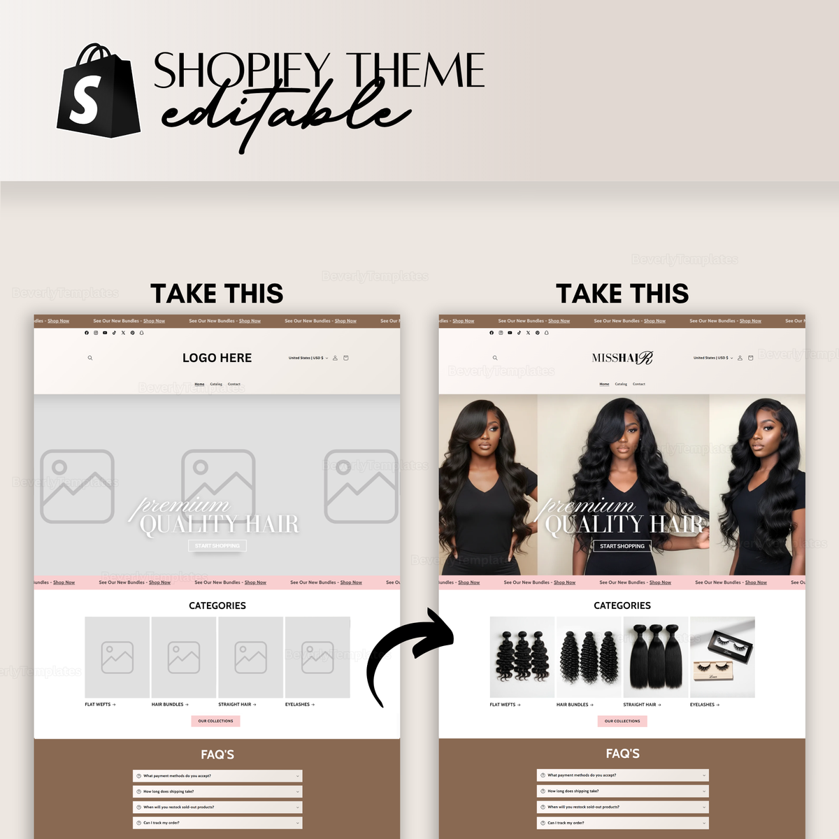 Shopify Website Template | MissHair Neutral