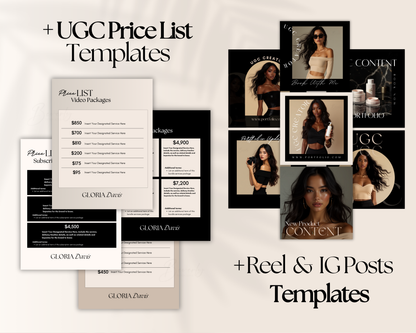 100+ UGC Templates | UGC Canva Portfolio Website | Price lists, UGC Invoices, IG Post templates & More