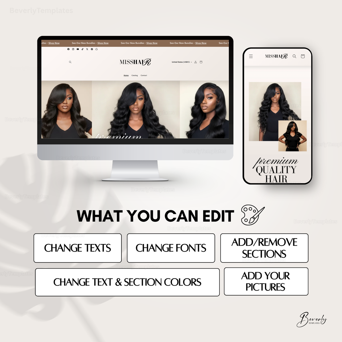 Shopify Website Template | MissHair Neutral