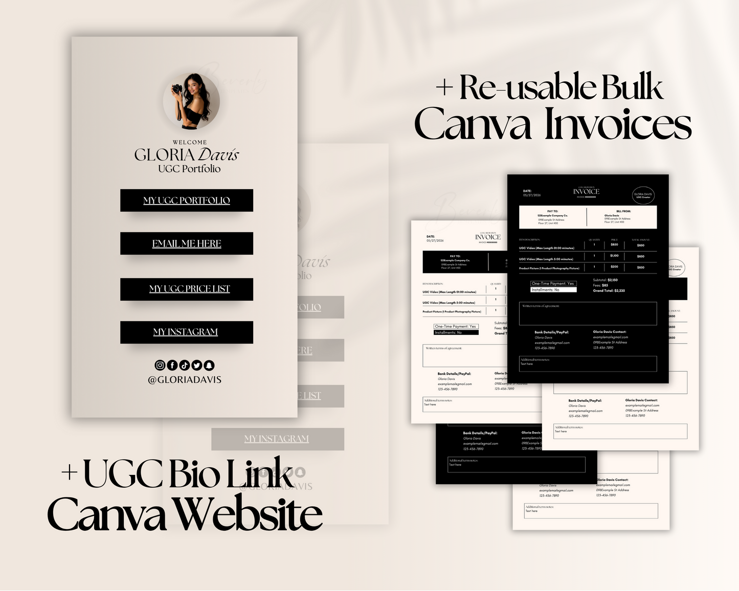 100+ UGC Templates | UGC Canva Portfolio Website | Price lists, UGC Invoices, IG Post templates & More