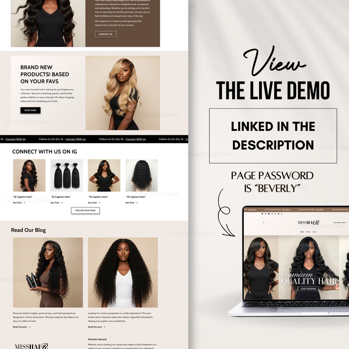 Shopify Website Template | MissHair Neutral