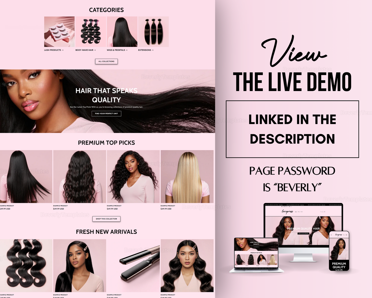 Shopify Website Template | LuxePress Pink