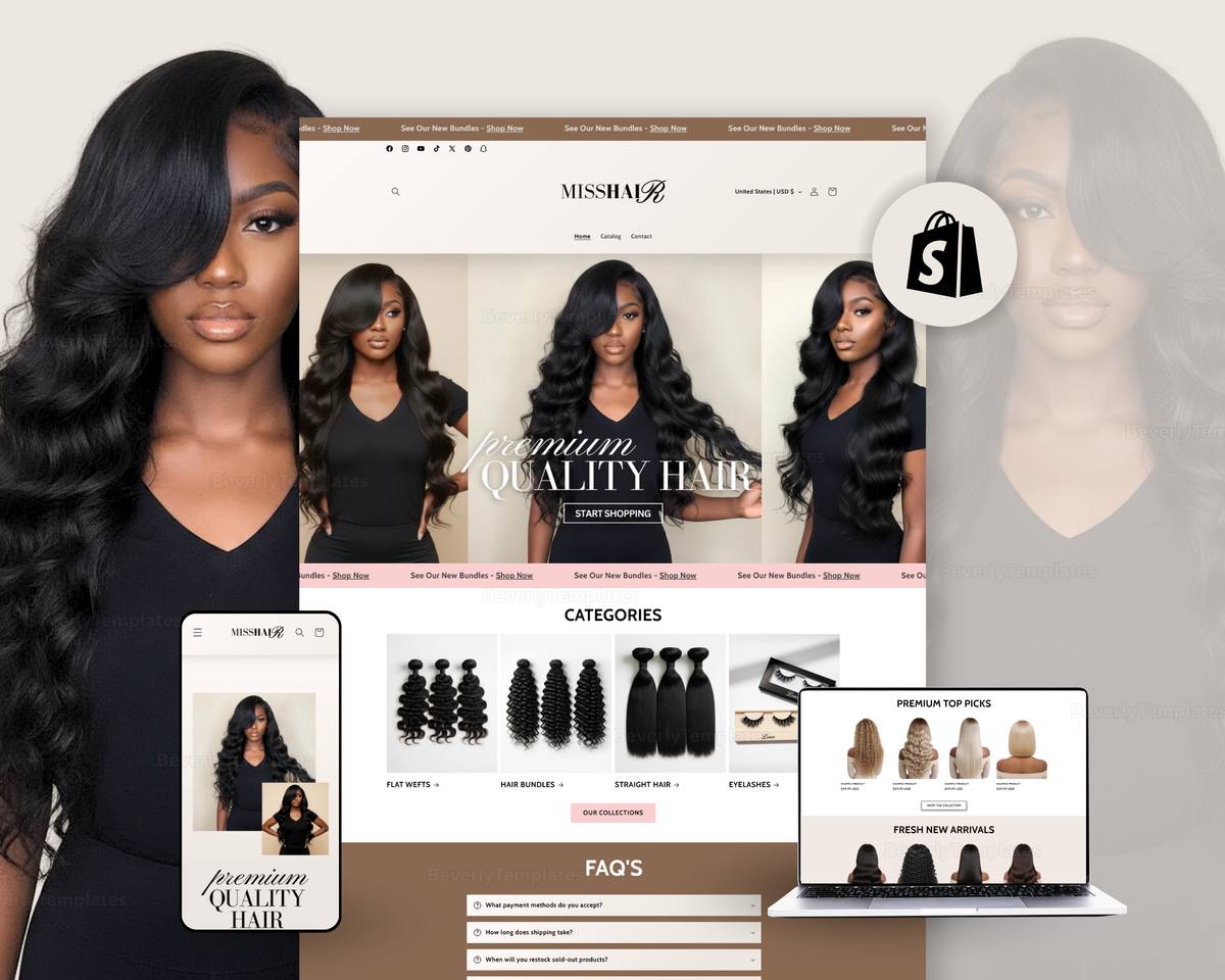 Shopify Website Template | MissHair Neutral